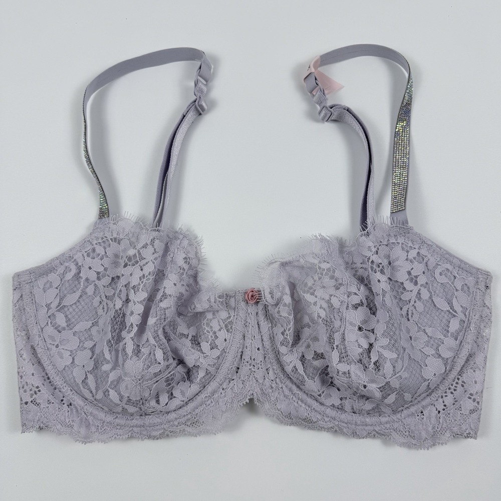 Victoria's Secret Dream‎ Angels Lavender Lace Bra Shine Strap Unlined 32DDD NWT